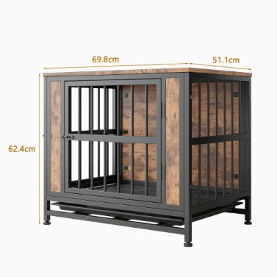 Dog Crate Furniture, Wooden Dog Crate Table, 27.48  Dog Kennel With 2 Sliding Doors And Thick Iron Door Frame, Decorative Pet Crate House For Small Dog Indoor Use Rustic Brown