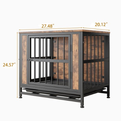 Dog Crate Furniture, Wooden Dog Crate Table, 27.48  Dog Kennel With 2 Sliding Doors And Thick Iron Door Frame, Decorative Pet Crate House For Small Dog Indoor Use Rustic Brown